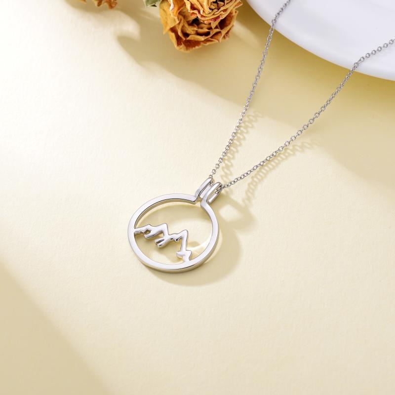925 Sterling Silver Mountain Ring Holder Round Shape Pendant Necklace LadyShow.Store