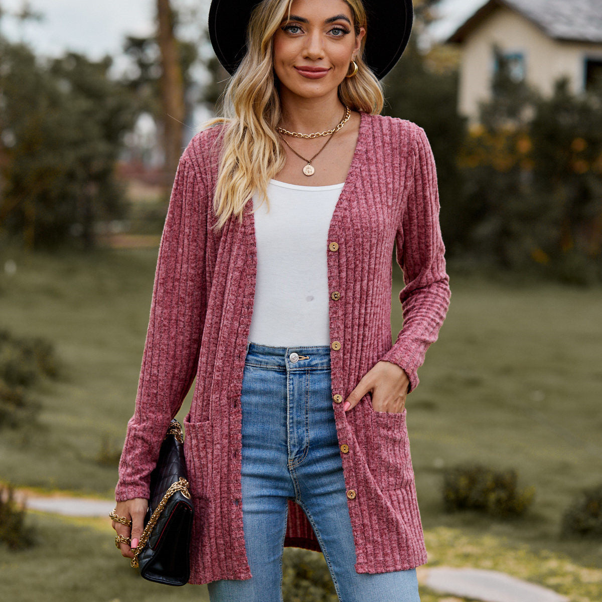 Fall Women's Clothing Sunken Stripe Solid Color Long Sleeve Women's Sweater NorixaFashion.com