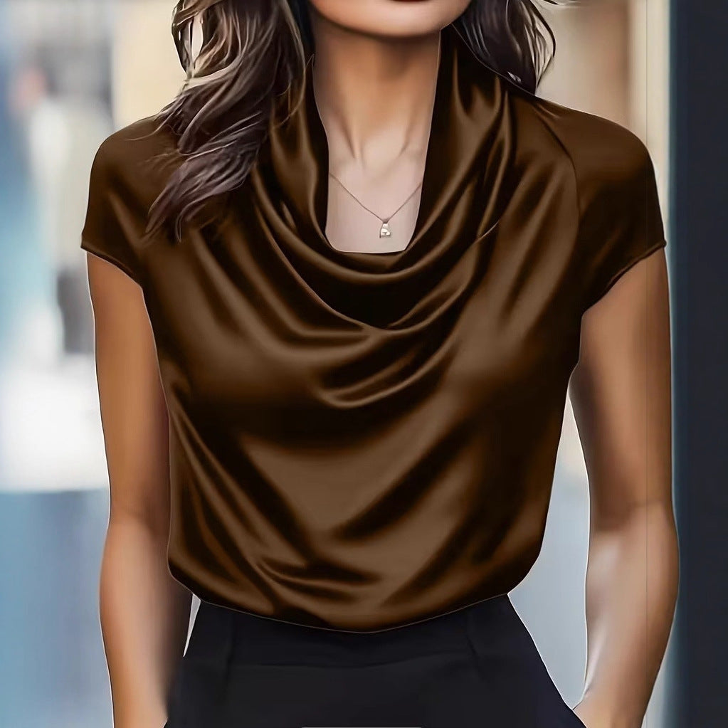 2026 Women's New Swinging Collar Pendant Short Sleeve Top Casual Versatile Shirt NorixaFashion.com