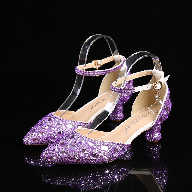 Low-top Summer New Blue Color Pointed Gourd Heel Rhinestone Multi-color Fashion Wedding Banquet Women's Shoes LuxuryLifeWay Online Store