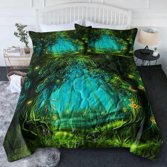 3pcs Green Light Forest Comforter Set Natural Comfort Bedding Duvet Game Summer Quilt Set PearlNestDecor.com