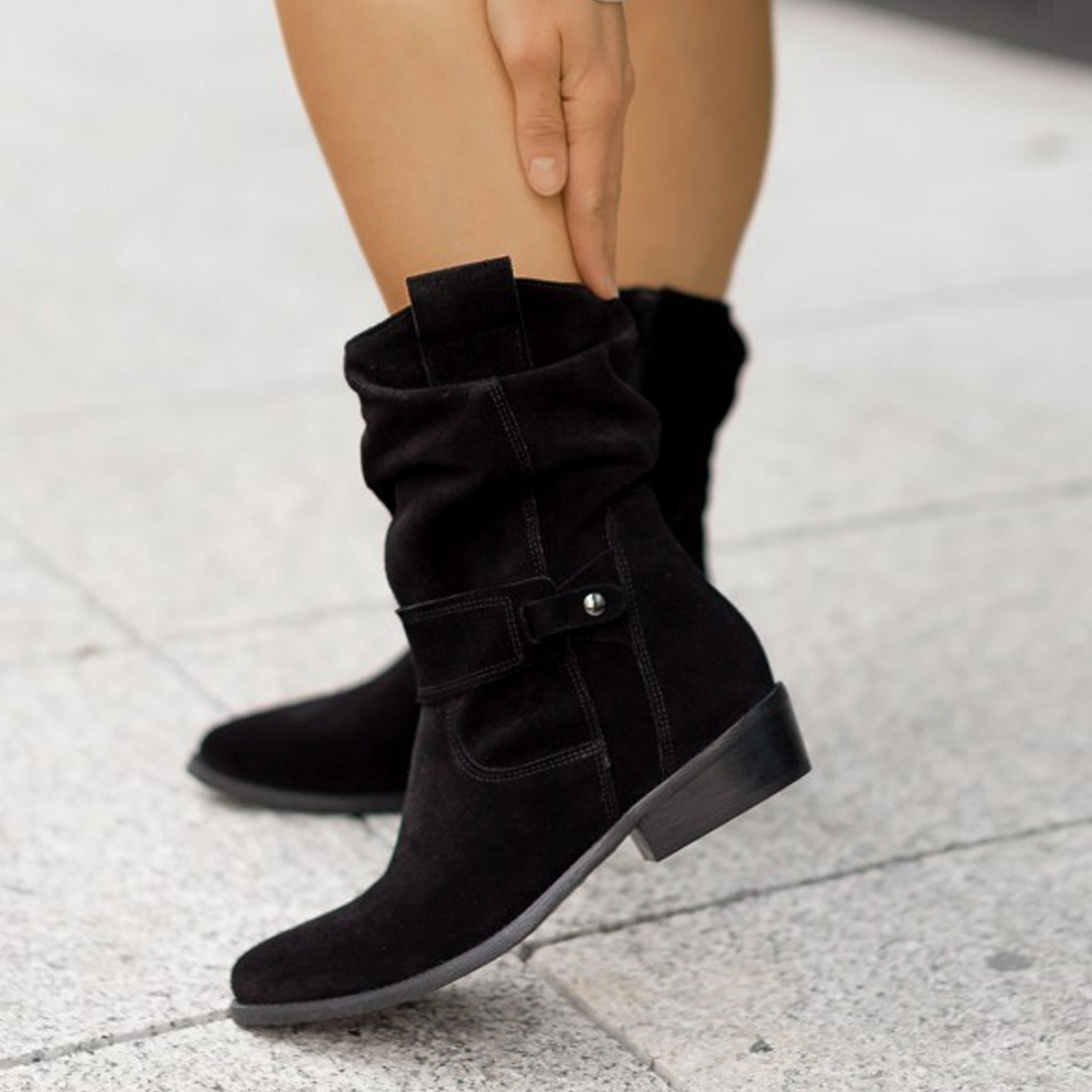 Ins Pointed Toe Mid-calf Boots Fashion Suede Zipper Western Boot Winter Shoes For Women LadyShow.Store