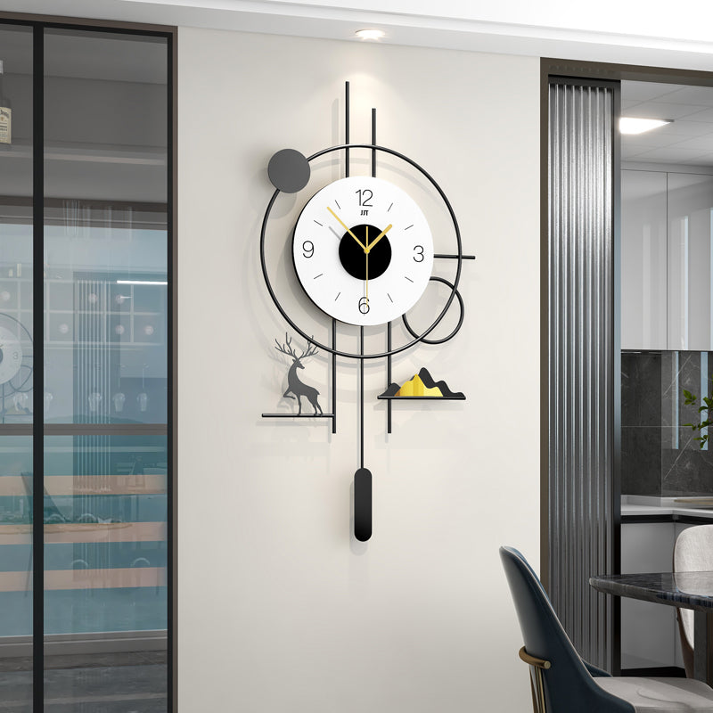 Modern Geometric Deer Pendulum Wall Clock Minimalist Living Room Decor PearlNestDecor.com