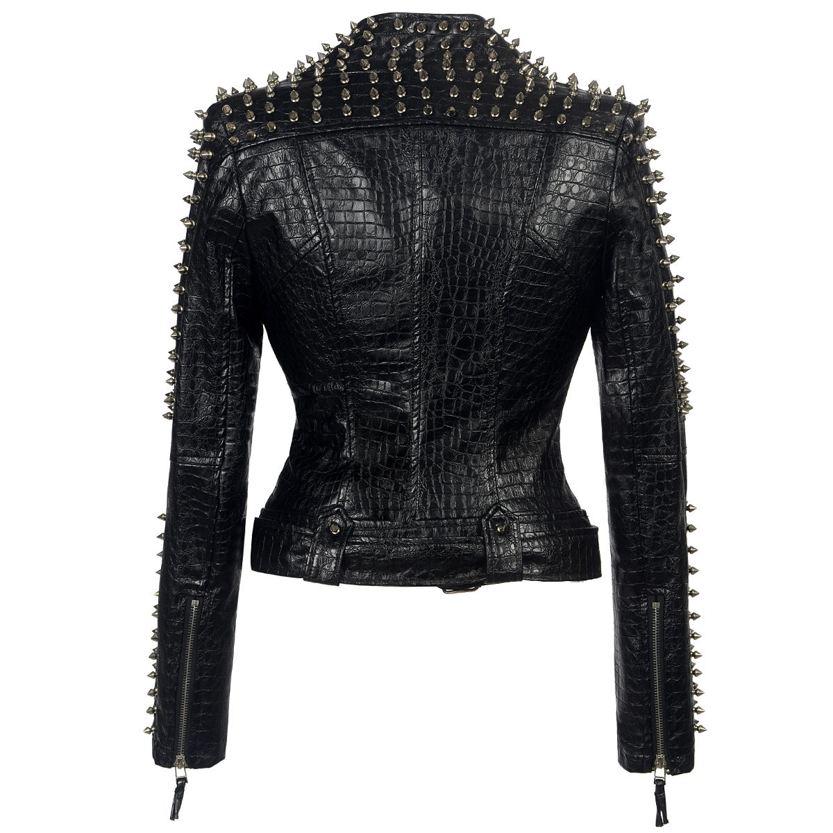 Women's Cropped Rock Punk PU Leather Jacket with Studs Pi-Mart