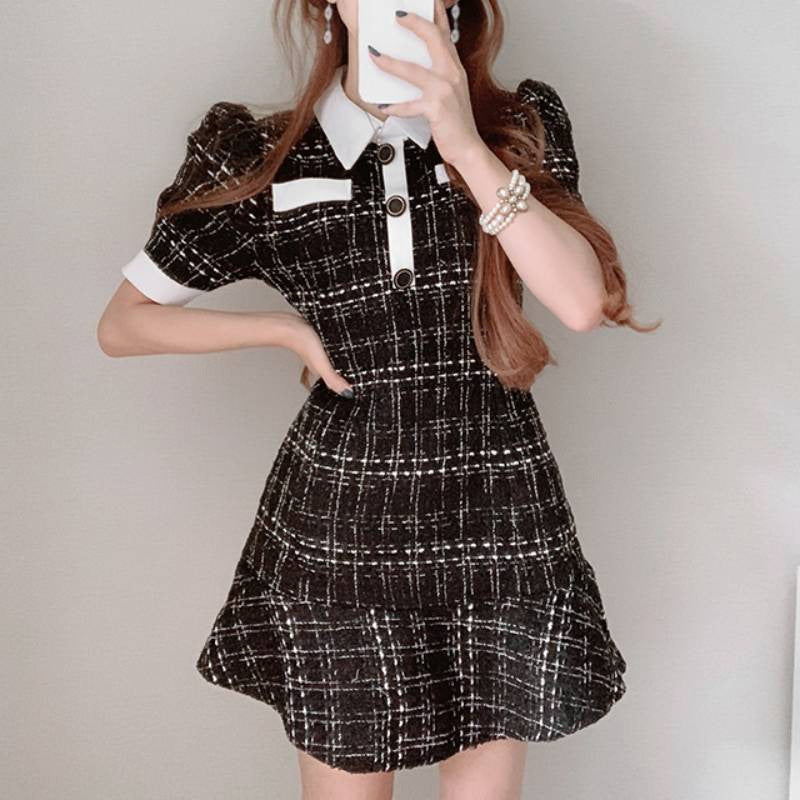 Plaid Mosaic Waist Dress Women NorixaFashion.com