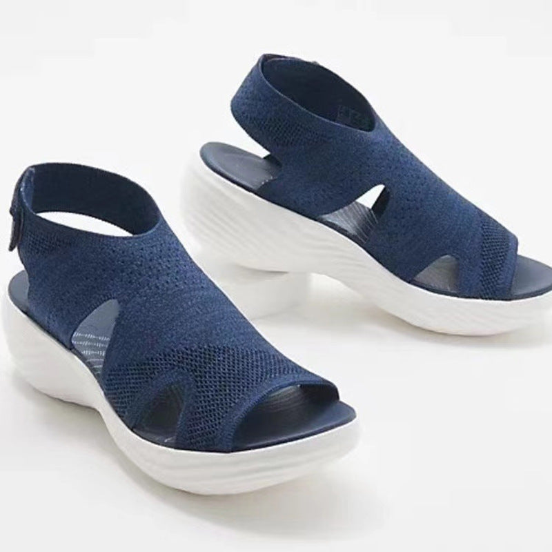 Women's Mesh Wedge Soft Sole Casual Sports Flat Fly Knit Sandals Shoes LadyShow.Store