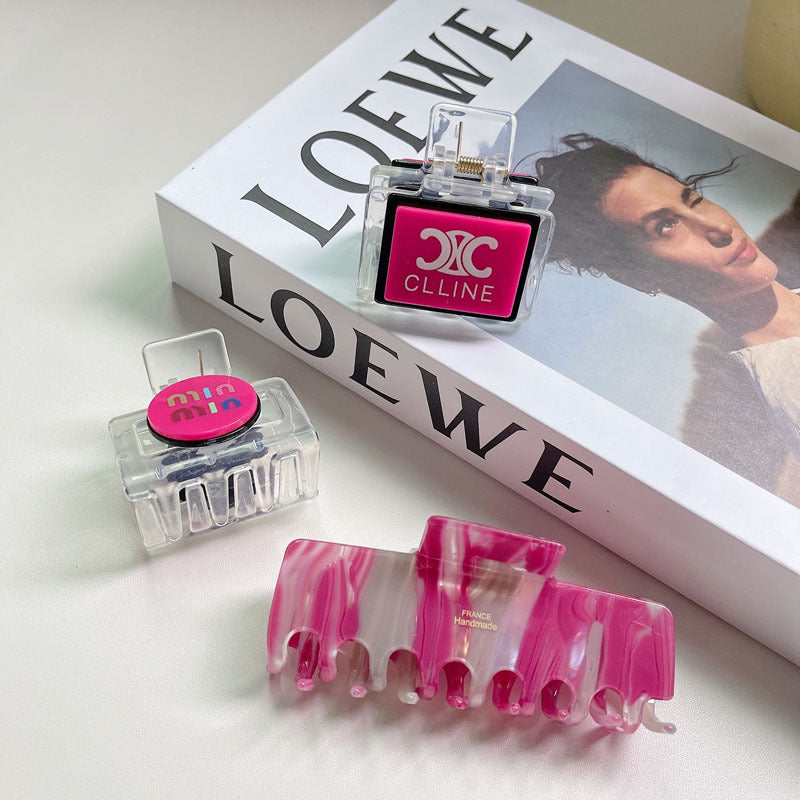 Korean Barbie pink acetic acid acrylic hairpin set with diamond sweet cute grab pin pin hair clip ponytail clip hair accessories LuxuryLifeWay Online Store