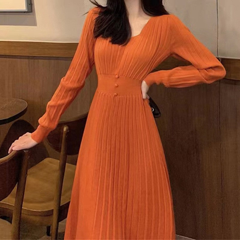 High-waisted Dress With V-neck Long Sleeve For Women LadyShow.Store