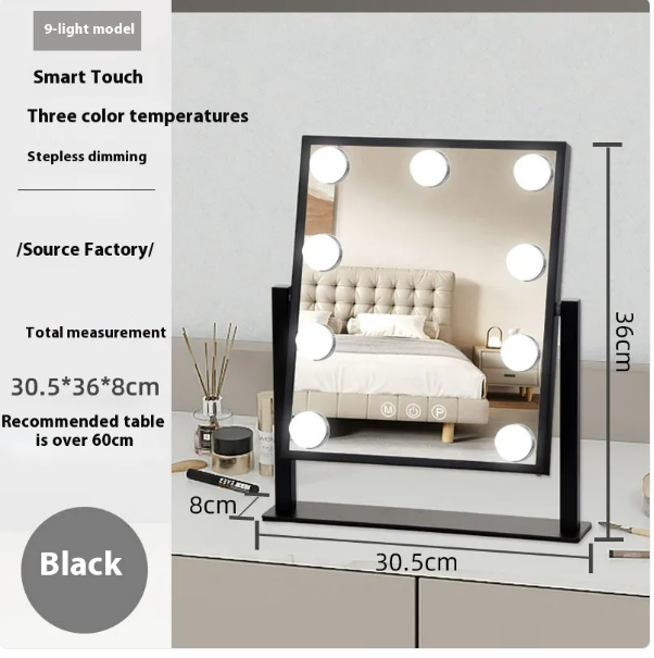 Vanity Mirror with Lights, Hollywood Vanity Makeup Mirror with 9 Dimmable LED Bulbs, 3 Color Lighting Modes, Detachable 10X Magnification, 360°Rotation,White LadyShow.Store