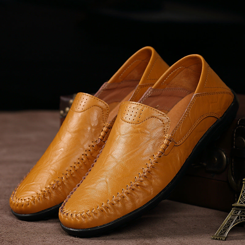 Men's Casual Leather Shoes Lightweight And Versatile British-style Round Toe Best YouTube Store