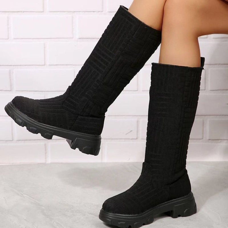 Mid Calf Boots Fashion Platform Western Boots Women Autumn Winter Shoes LadyShow.Store