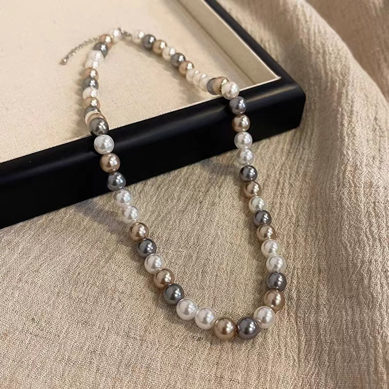 Womens Mixed-Color Glass Pearl Necklace Jewelry LadyShow.Store