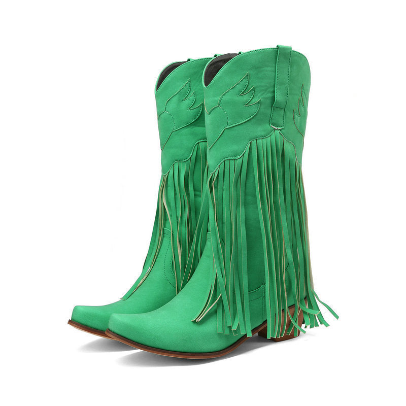 Womens Retro Mid-Calf Chunky Heel Round-Toe Boots LadyShow.Store
