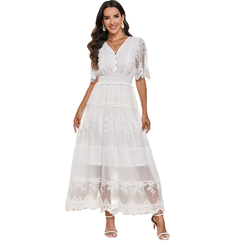 Lace V-neck Patchwork Dress Women NorixaFashion.com