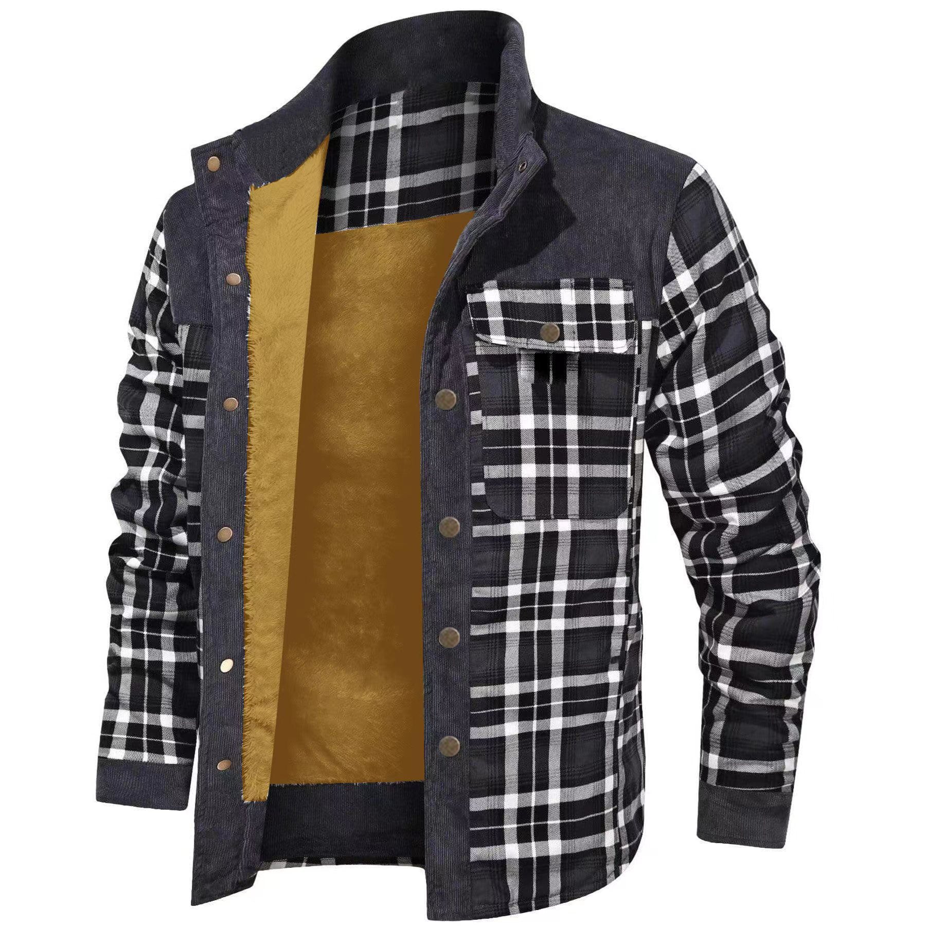 2022 Men's Plus Size Thick Corduroy Plaid Jacket Pi-Mart