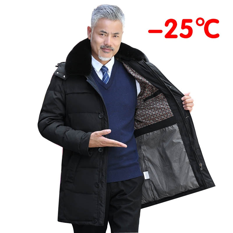 Men's Mid-Length Down Jacket with Removable Hood Pi-Mart