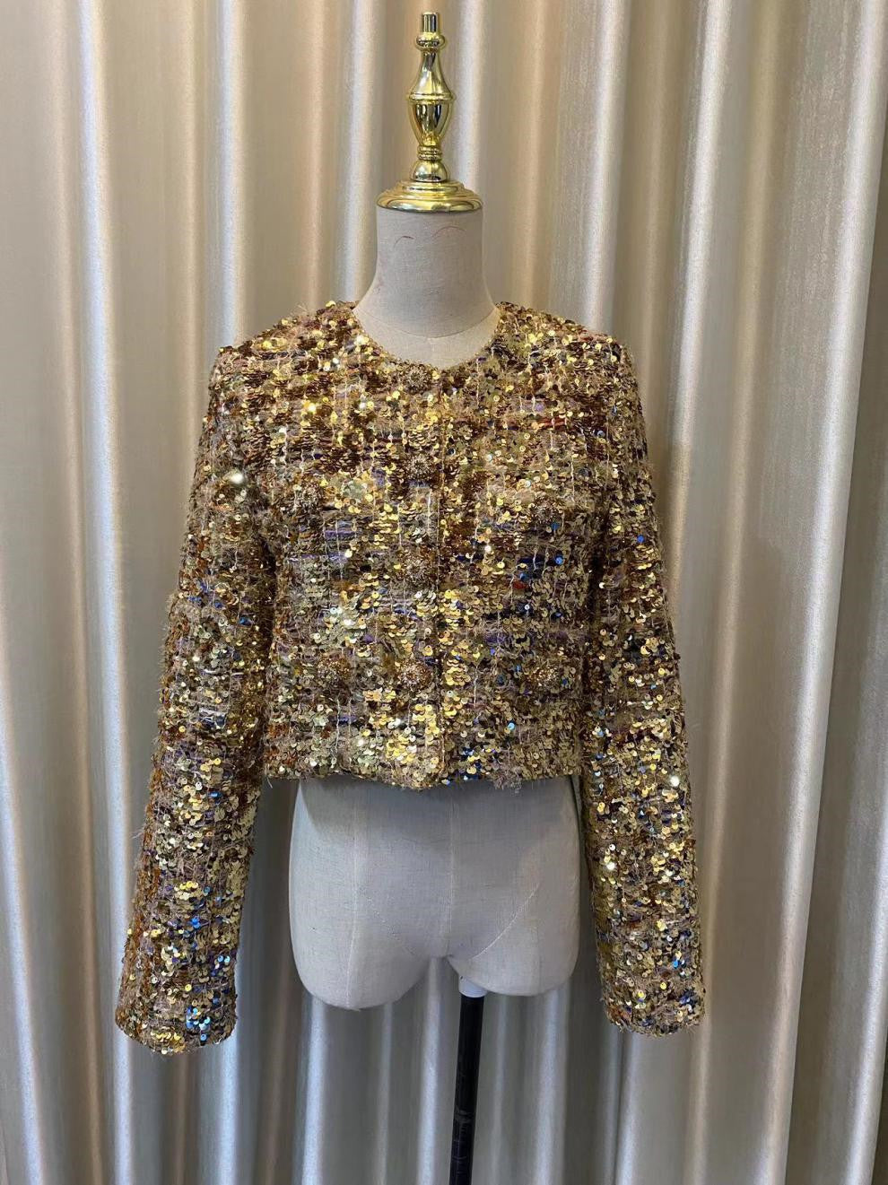 Gold Sequins Light Luxury Heavy Industry Advanced Ladies Fashion French Coat Best YouTube Store