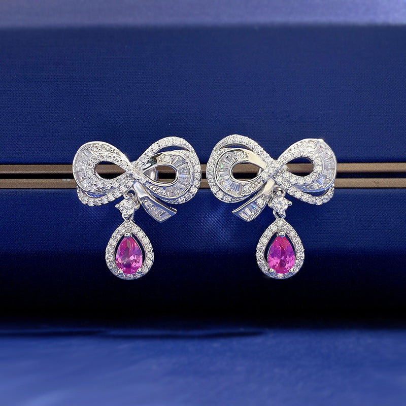 S925 Silver Water Drop Bow Earrings LadyShow.Store