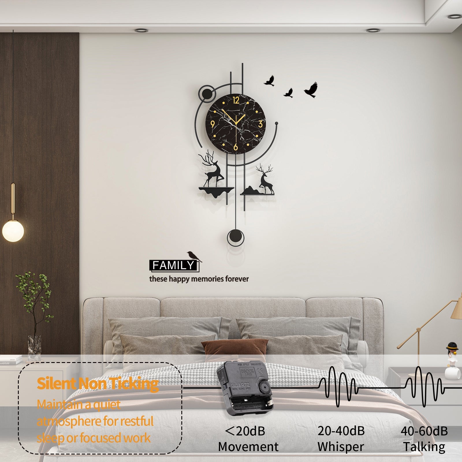 Modern Deer Wall Clock Metal Decorative Living Room Decor PearlNestDecor.com
