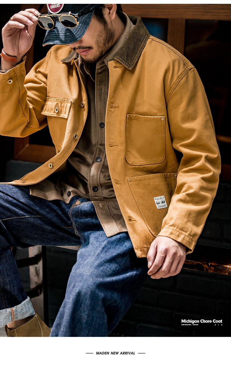 Retro Heavy Canvas Workwear Jacket Lapel Multi-pocket Jacket Best YouTube Store