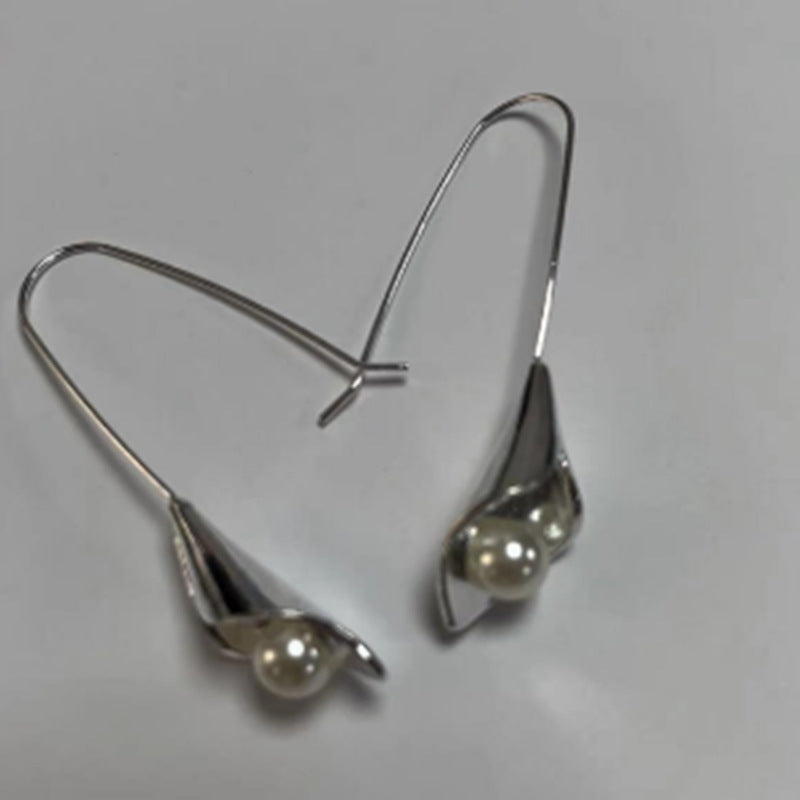 Geometric Silver Inlaid Pearl Dark Night Ear Hanging Retro