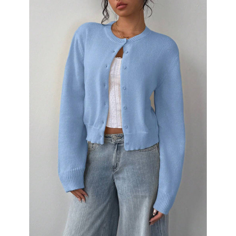 Chic Long Sleeved Knitted Cardigan Fashion Slim Solid Color Short Sweater For Women Clothing NorixaFashion.com