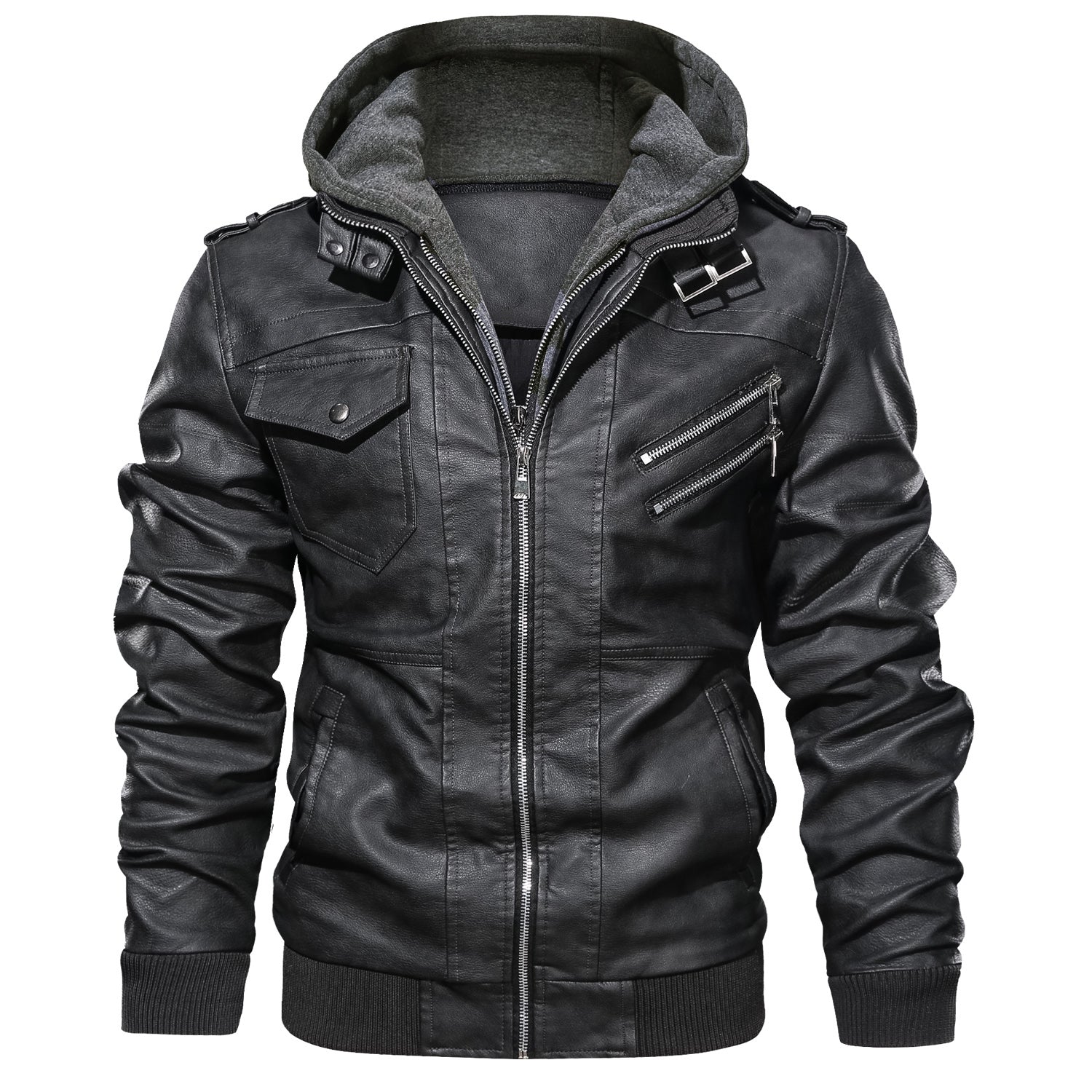 Men's Leather Jackets, Faux Leather Jacket For Men Lapel Zip-Up Slim Fit Coat LuxuryLifeWay Online Store