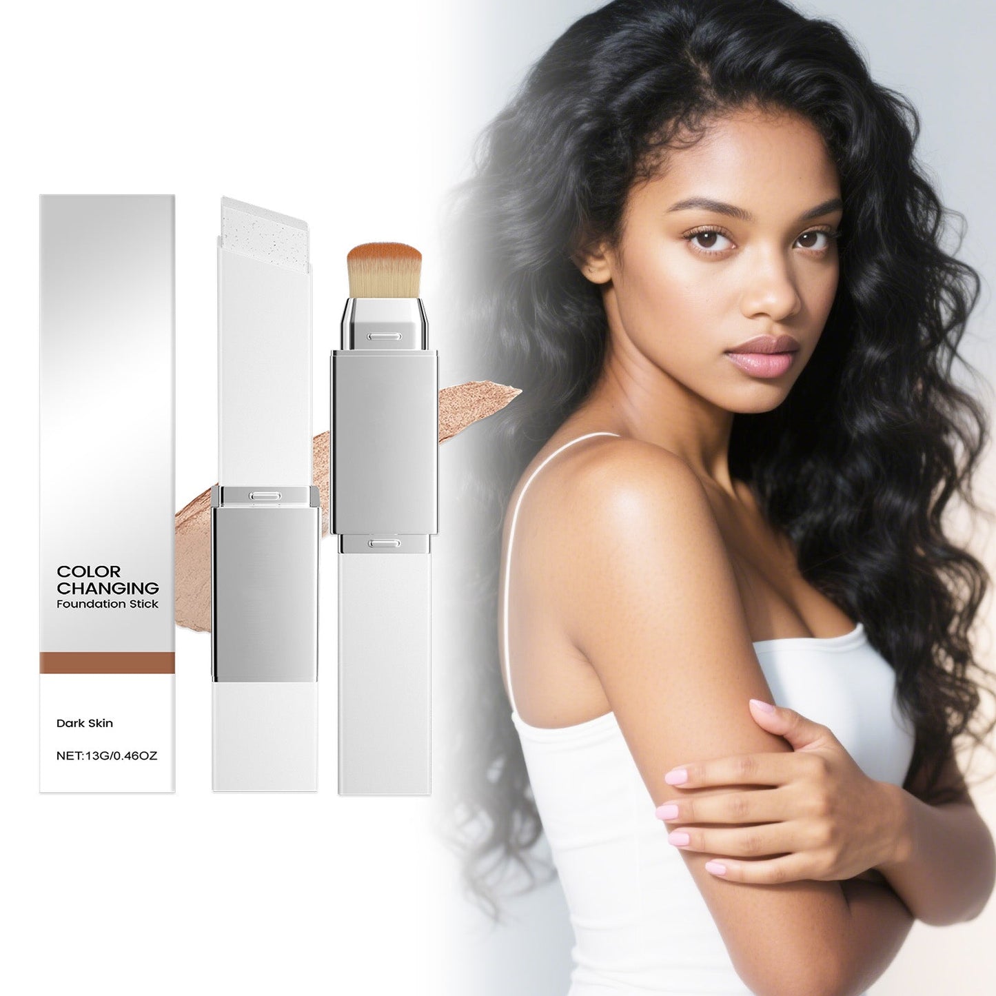 2-in-1 Color-Changing Foundation Stick Deep Skin Tone Tri Light Beauty