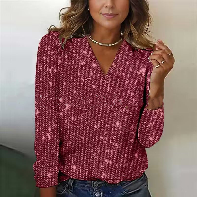 Women's Pure Color Sequins Long-sleeved T-shirt LadyShow.Store