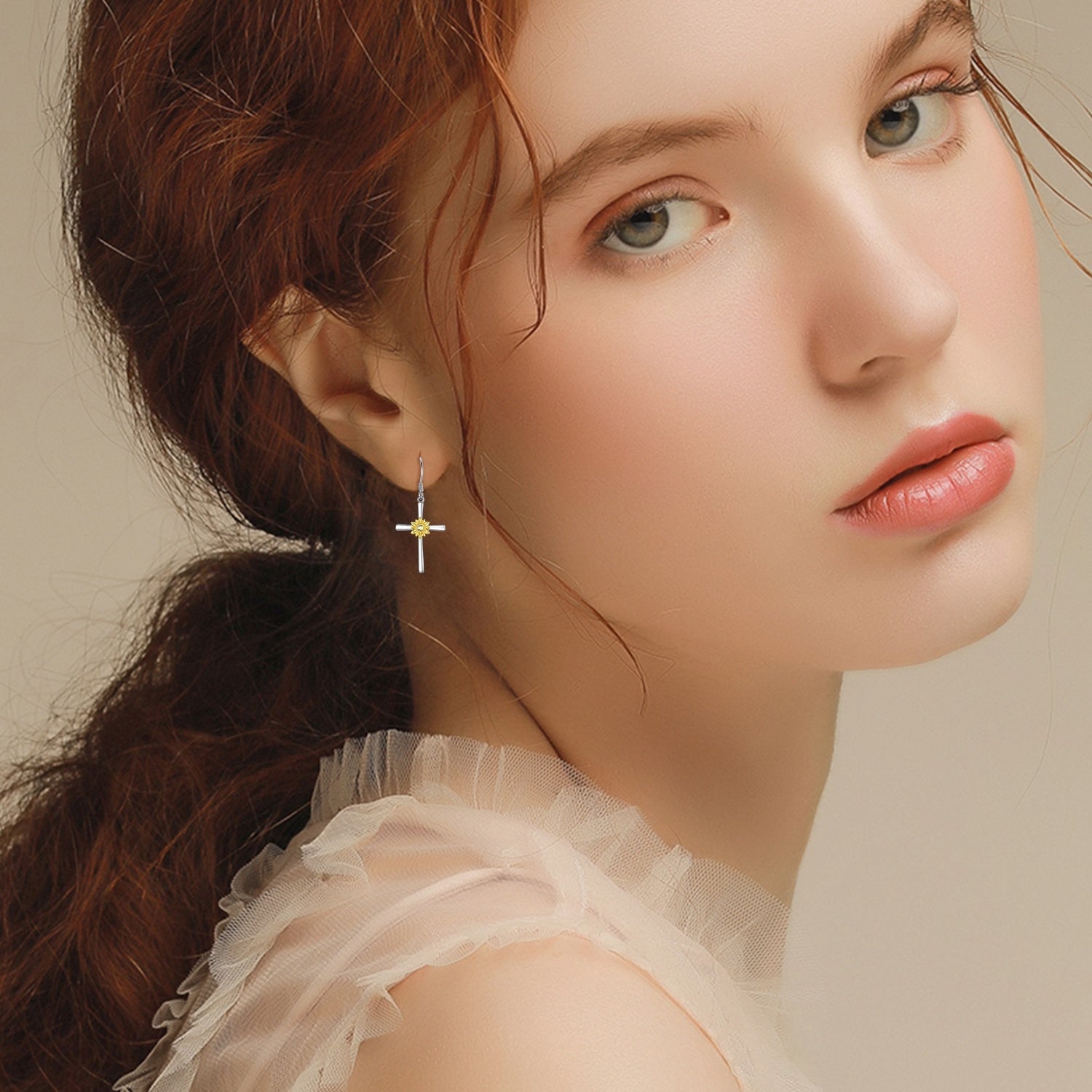 Sunflower Earrings Sterling Silver Cross Dangle Drop Hooks Earrings Sunflower Flower Jewelry Gifts for Women Teens Birthday LadyShow.Store