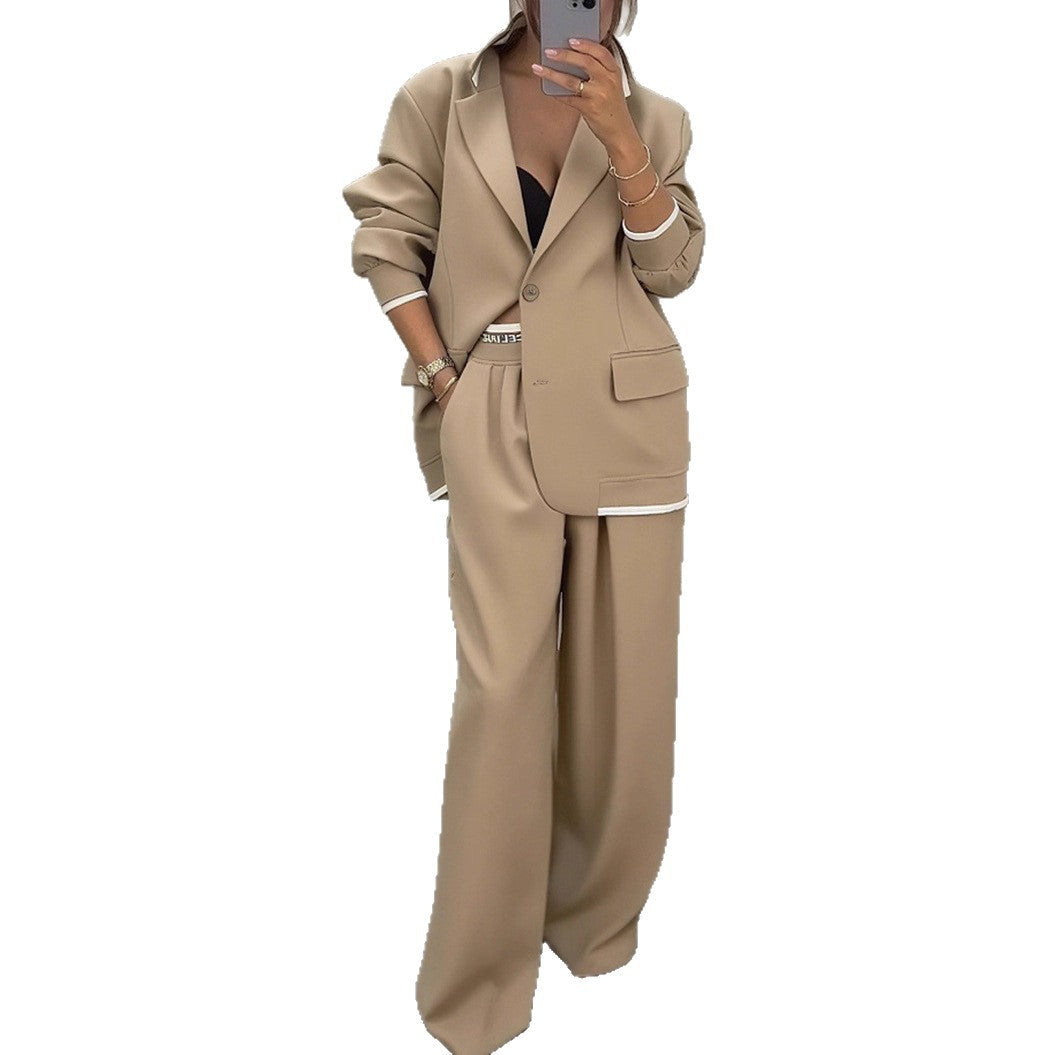 European And American Cross-Border 2026 Autumn And Winter New Women's Clothing Amazon Style Long-Sleeve Jacket Casual Wide-Leg Pants Suit Set NorixaFashion.com