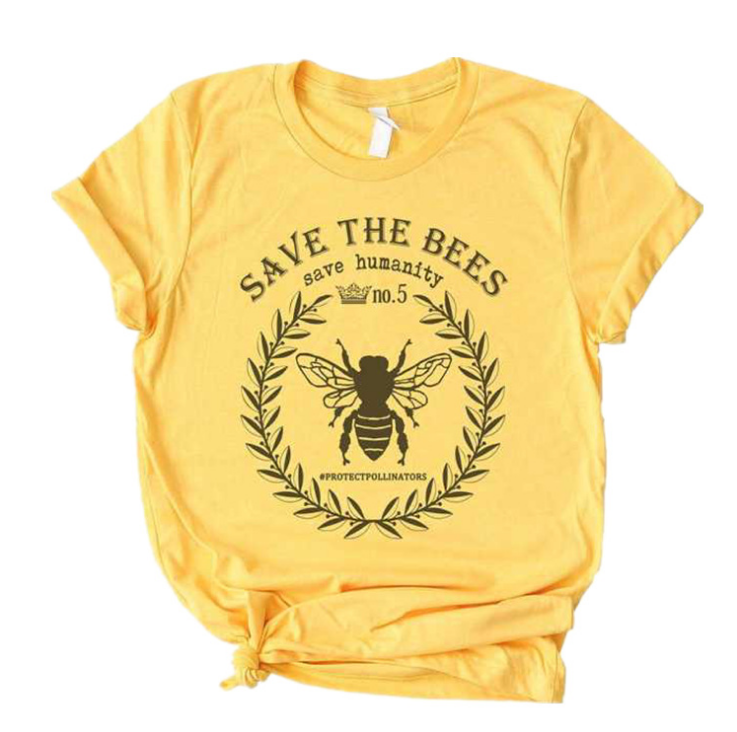 Bee Graphic Round Neck Short Sleeve T-Shirt Pi-Mart
