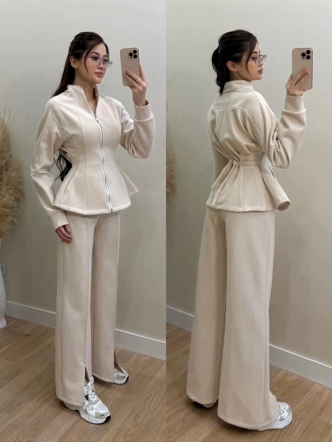 2026 Autumn High-End Light Luxury Chanel Style Outfit Two-Piece Set Solid Color Long-Sleeve Jacket European And American Amazon NorixaFashion.com