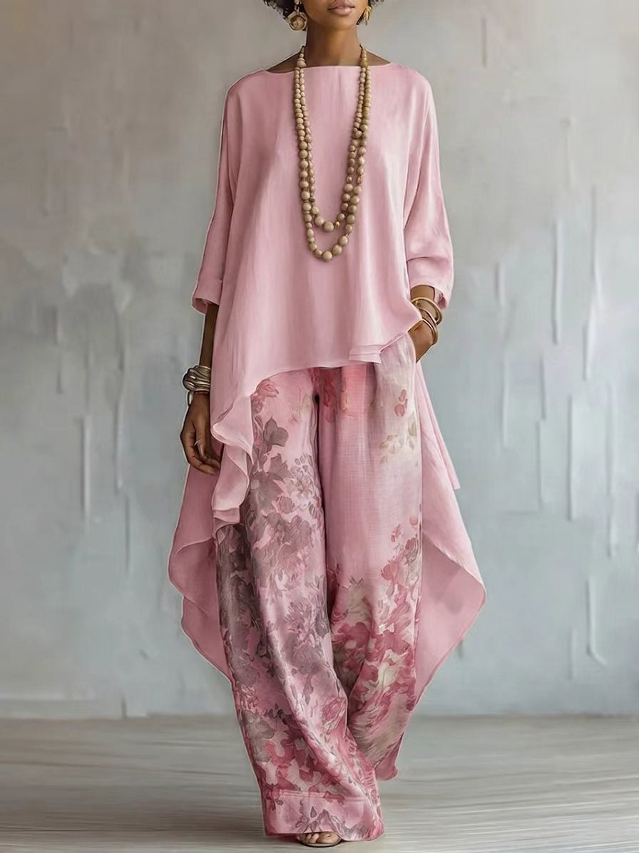 Cotton-Linen Fashion Solid-Color Top And Wide-Leg Pants Two-Piece Set NorixaFashion.com