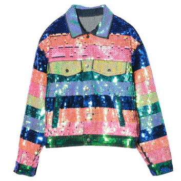 Thai Fashion Rainbow Sequin Long Sleeve Denim Jacket Pi-Mart