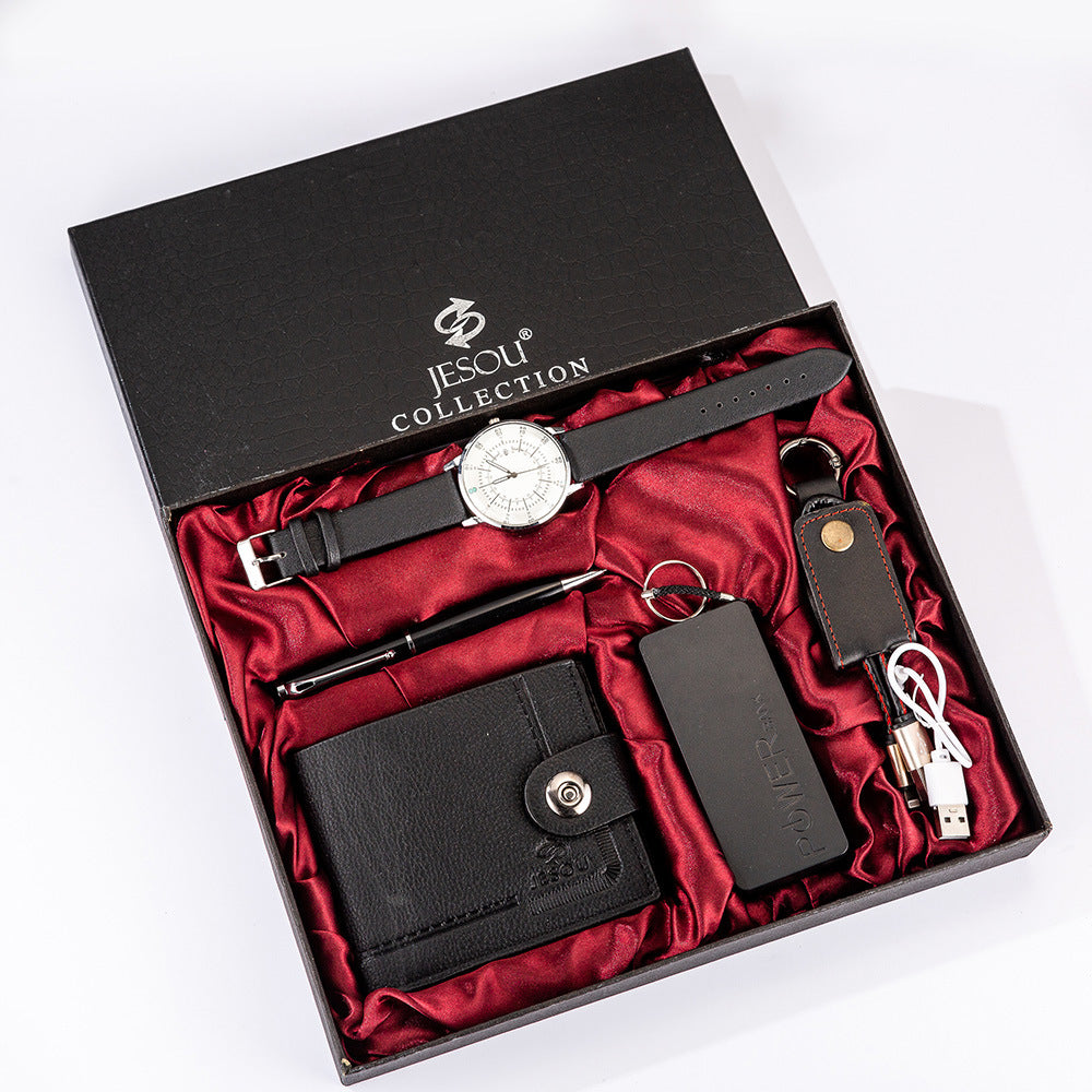 Mens Boutique Gift Set Wallet Power Bank Keychain Large Dial Quartz Watch LuxuryLifeWay Online Store