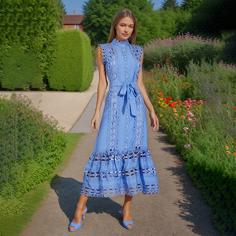 Personality French Embroidery Stitching Dress Women NorixaFashion.com