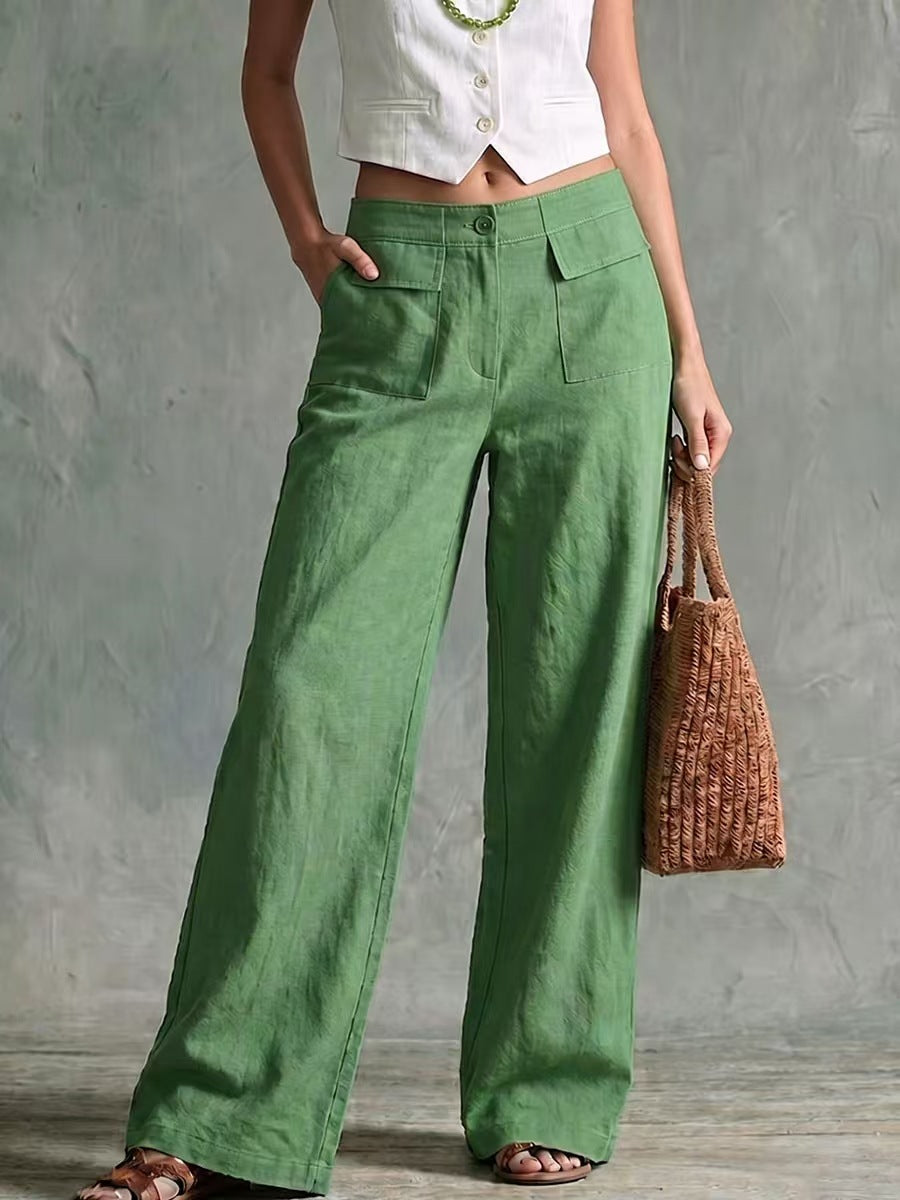 Women's Solid Color Loose Fit Casual Pants - Elastic Waist Trousers for Daily Wear NorixaFashion.com