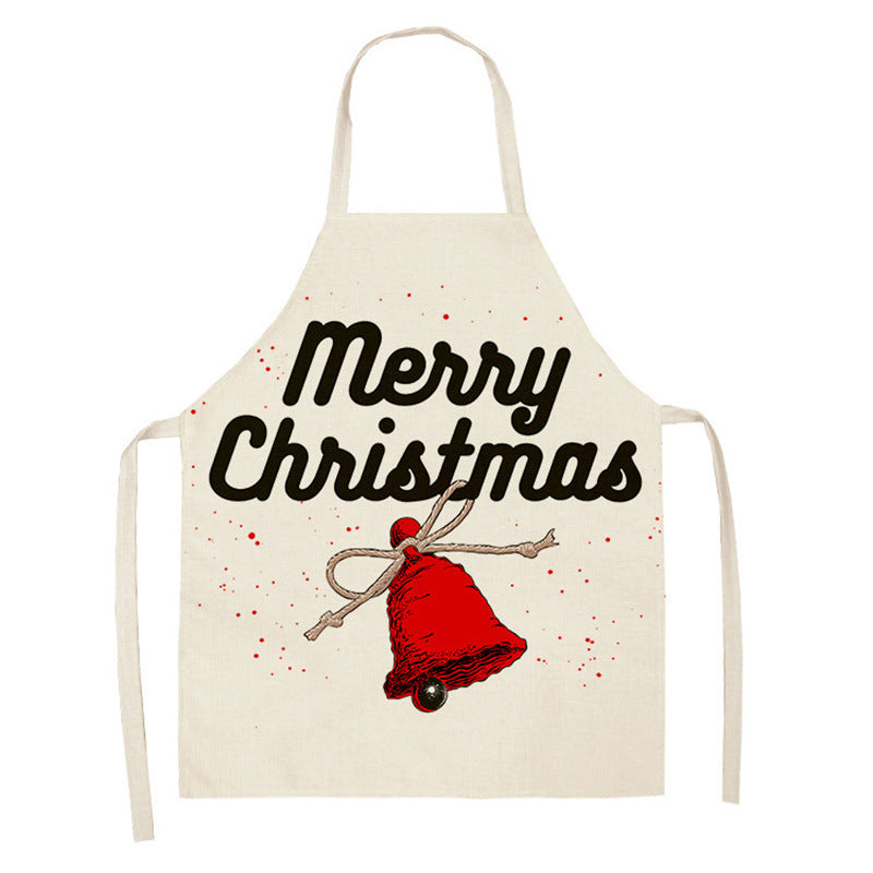 Christmas Deer Art Pattern Female Cleaning Home Cooking Kitchen Apron Chef Ear Cotton Linen PearlNestDecor.com