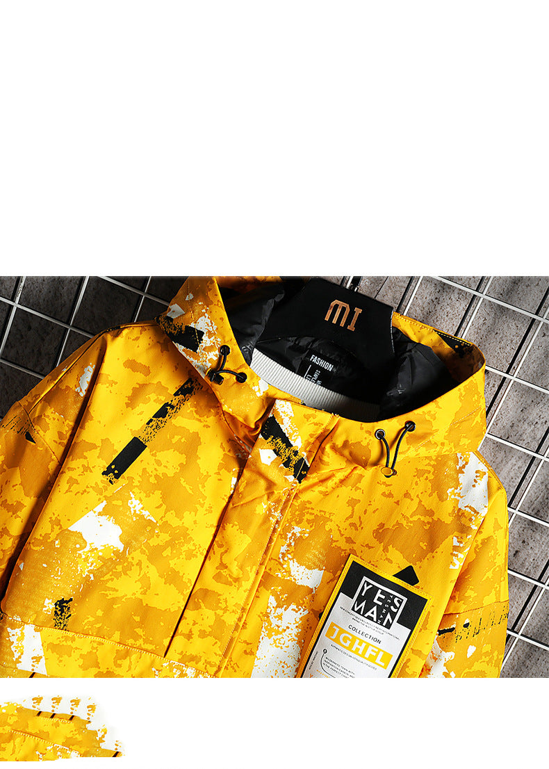 Hooded Plus Size Zipper Travel Yellow Regular Jacket