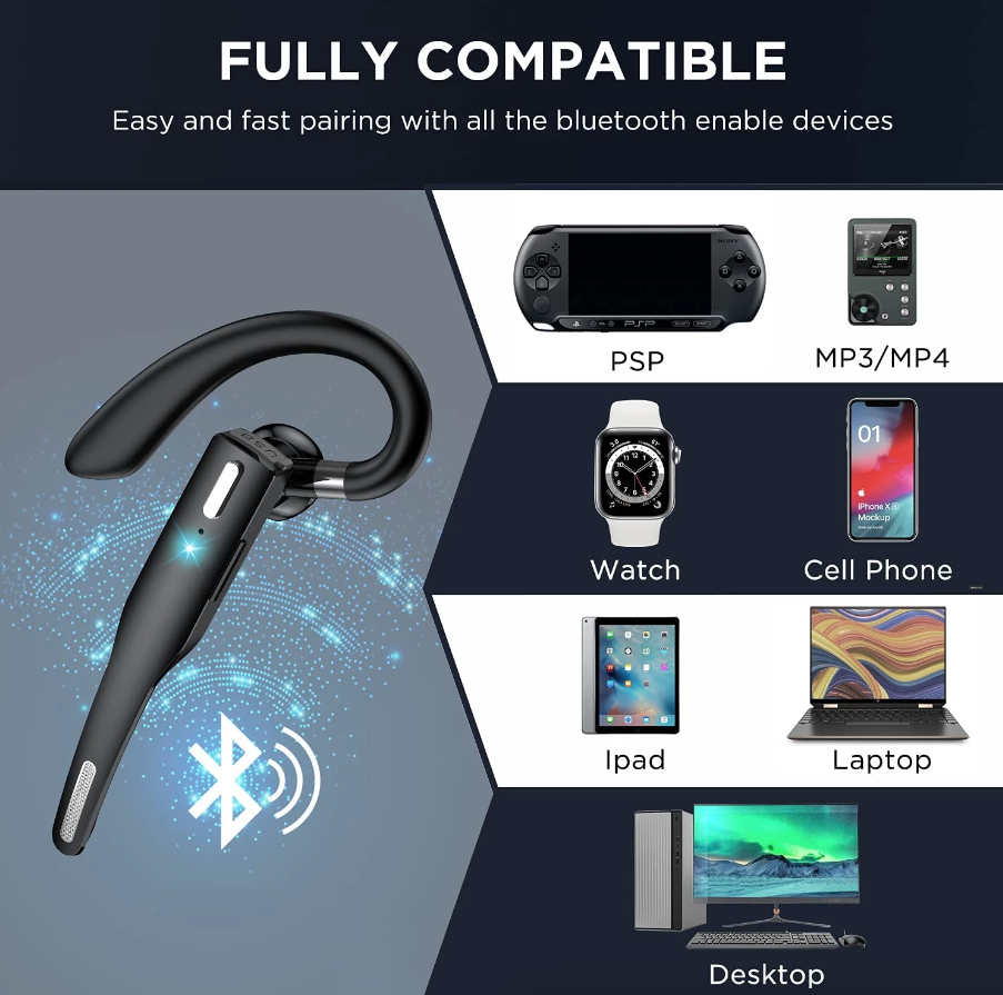 Trucker Wireless Headset Bluetooth 5.1 Earpiece Dual Mic Earbud Noise Cancelling LuxuryLifeWay Online Store