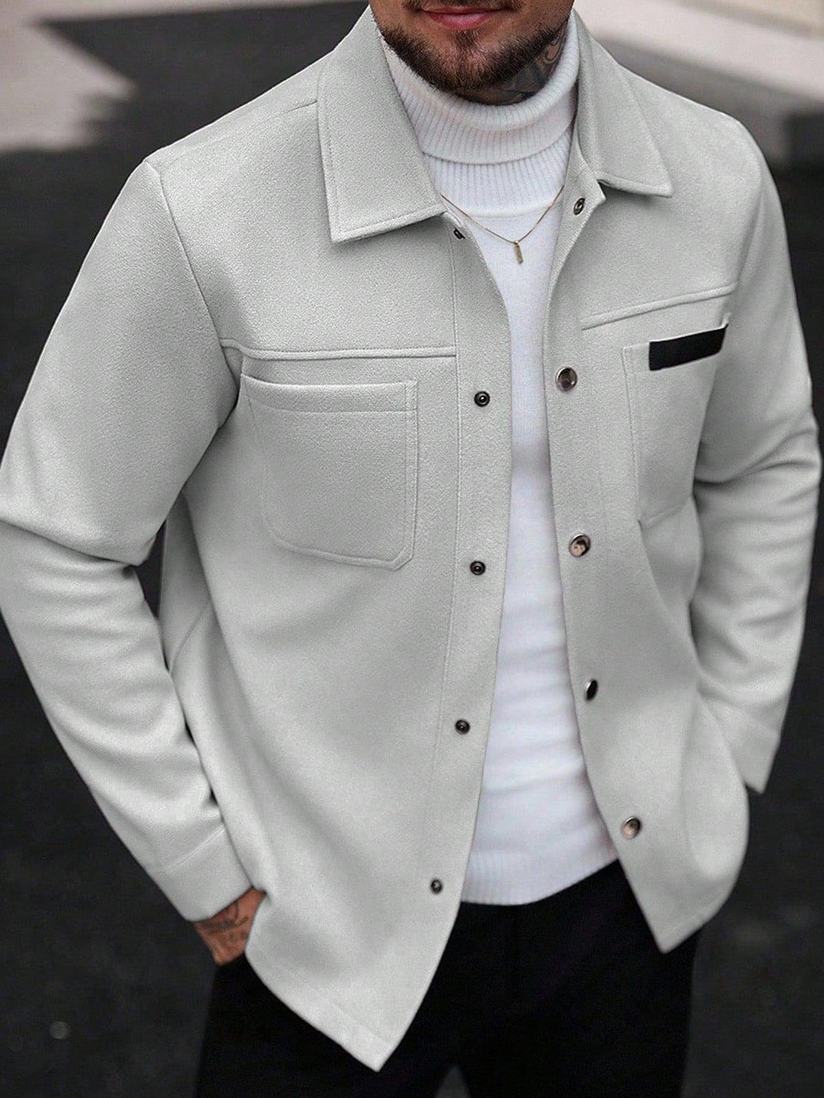 2026 Autumn Winter European And American Men's Fashion Pocket Woolen Jacket With Lapel Casual Single-Breasted Coat For Men 2600808 NorixaFashion.com