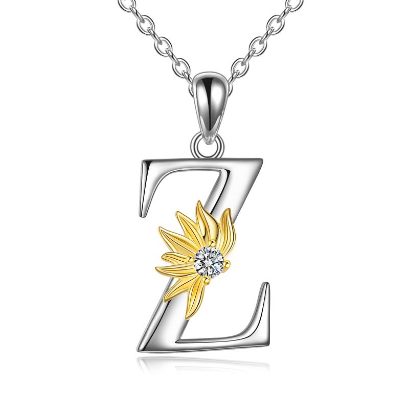 Sterling Silver Initial Alphabet Sunflower A Letter Script Name Pendant Necklace LadyShow.Store