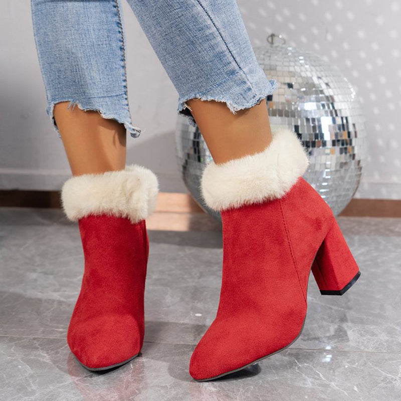 New Plaid Print Plush Ankle Boots Winter Fashoin Square Heel Suede Boots Women Casual Versatile Shoes Autumn And Winter LuxuryLifeWay Online Store