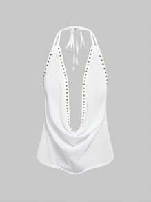 Solid-color Top With Studs Sexy Womens Clothing LadyShow.Store