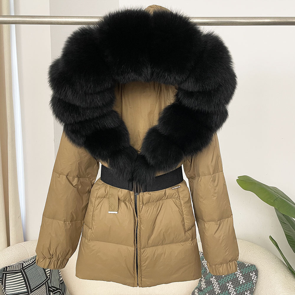 Oversized Real Fox Fur Collar Hooded White Duck Down Jacket Best YouTube Store