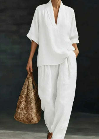 Women's Casual Simple Linen Two-Piece Set NorixaFashion.com