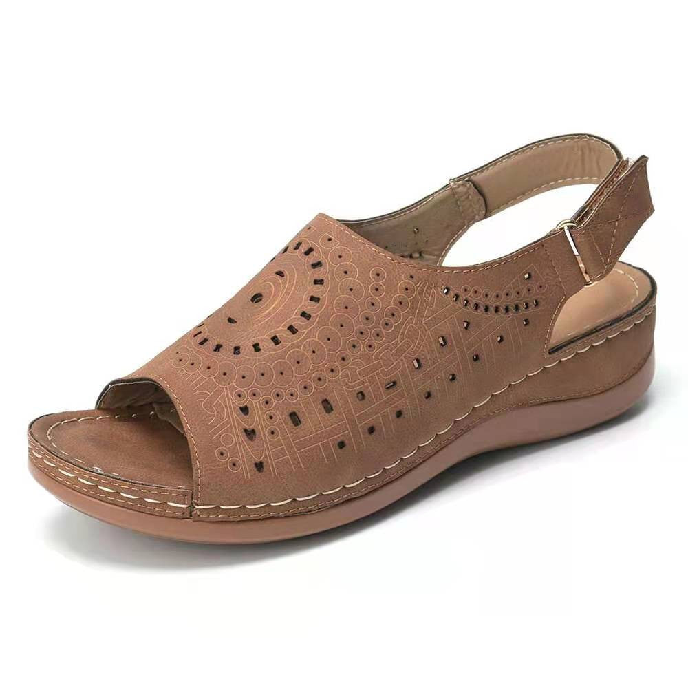 Large Size Hollow Flat Open Toe Fish Mouth Retro European Shoes LadyShow.Store