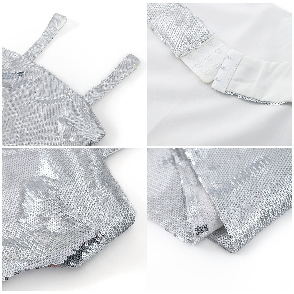 Silver Sequin Halter Dress NorixaFashion.com