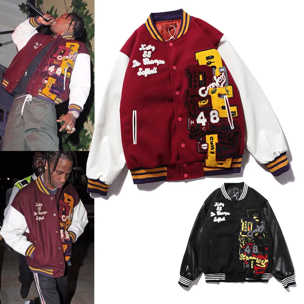 Woolen Leather Embroidered Baseball Jacket Best YouTube Store